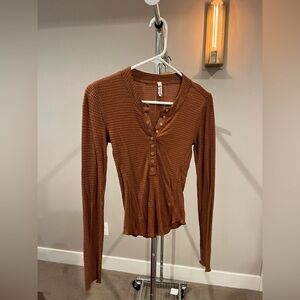 Free People Brown Button-Down Shirt